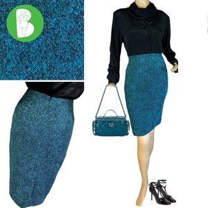 TEAL & BLACK WOOL & MOHAIR VINTAGE 1990'S PENCIL SKIRT (8P)
